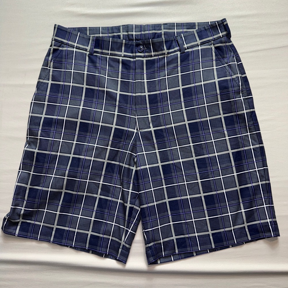 Pebble Beach Performance Mens Plaid Golf Shorts Navy Blue Purple Size 34 Stretch
